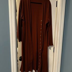 Brown Ribbed Long Cardigan